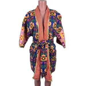 Anthropologie Mary O'Malley Abstract Reversible Quilted Robe XS/S colorful RARE